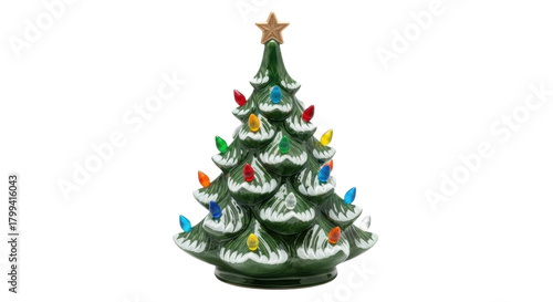 Festive ceramic christmas tree with colorful lights and star topper