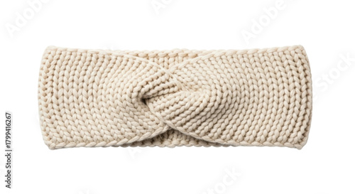 Cozy beige knitted headband with stylish twist design