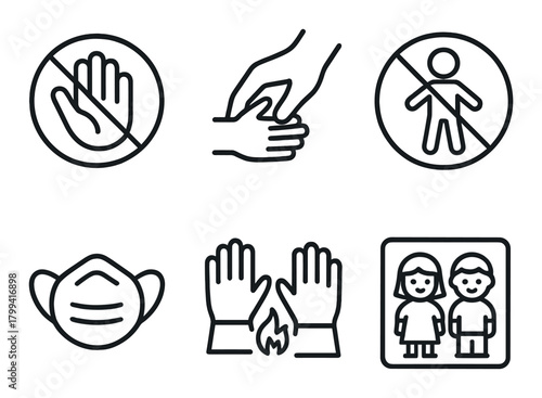 Safety symbols for hygiene and social distancing guidelines