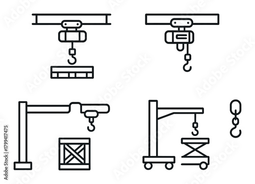 Industrial crane system icons on gradient background