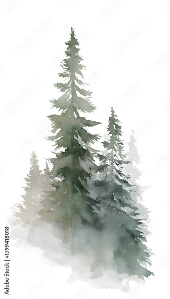 Fototapeta premium Elegant watercolor pine tree artwork serene nature design for posters RSVP stationery invitations