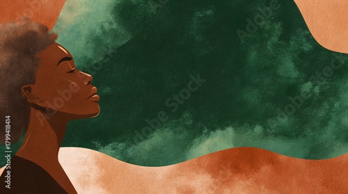 Elegant watercolor portrait of a Black woman celebrating heritage and calm beauty in earthy tones