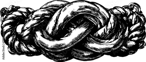 Rope knot engraving in vintage style. Detailed black outline vector illustration showcasing intricate design as a set.