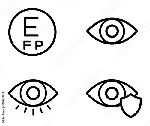 Eye test chart and icons highlighting vision protection and health