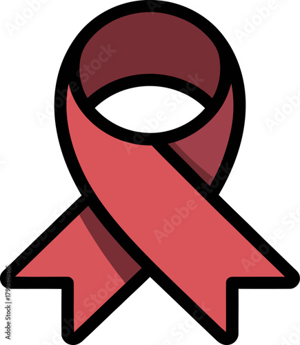 A red ribbon symbolizes awareness and support for breast cancer and various causes.