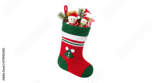 Festive christmas stocking filled with toys and treats