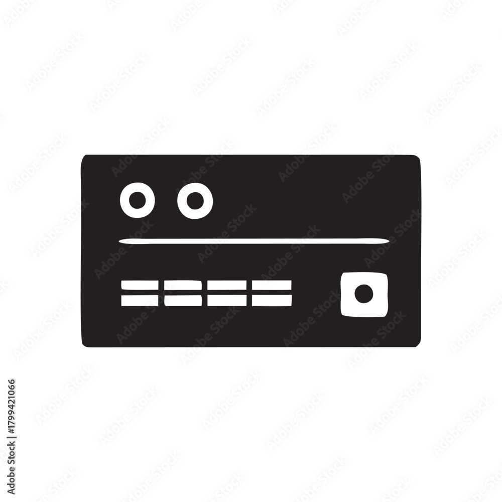 Obraz premium Simple dark gray icon representing a credit card with chip and magnetic stripe