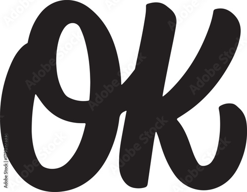 Handwritten OK vector lettering in a modern script font, isolated and ready for various communication needs