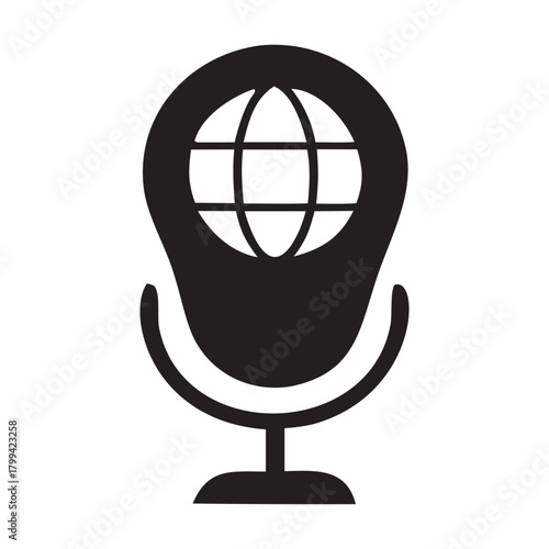 Global podcast microphone icon symbolizing international broadcasting and worldwide communication