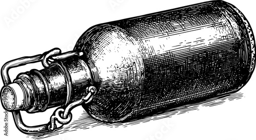 Bottle engraving illustration in vintage style. Detailed black and white vector illustration showcasing classic container design as part of an art set.