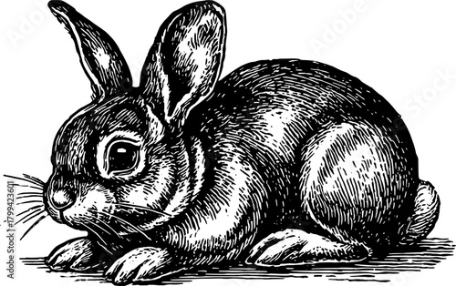 Rabbit engraving in vintage line art style. Detailed animal vector illustration for creative use in various designs.