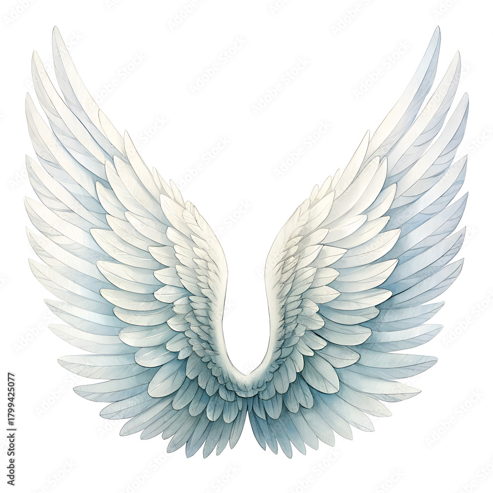 Obraz premium White isolated angel wings vector illustration design with heart and feather elements