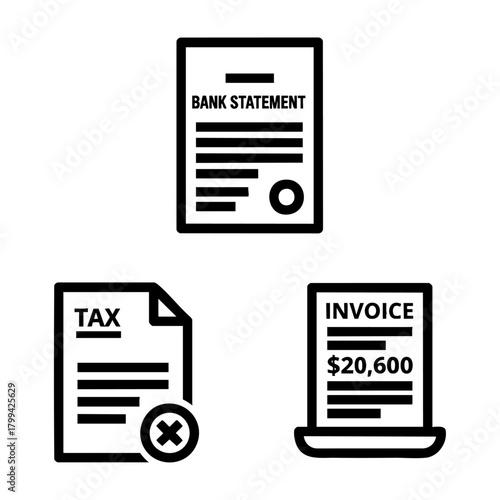 Financial Documents Icon Set Statement Tax Form Invoice Line