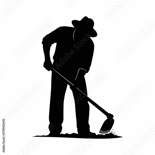vector silhouette of a farmer hoeing