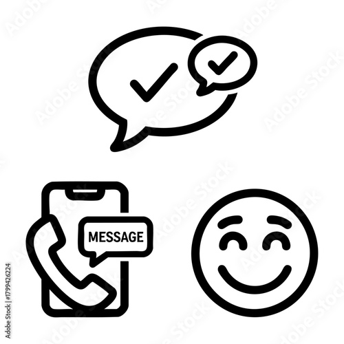 Messaging App Icon Set Speech Checkmarks Phone Emoji Line