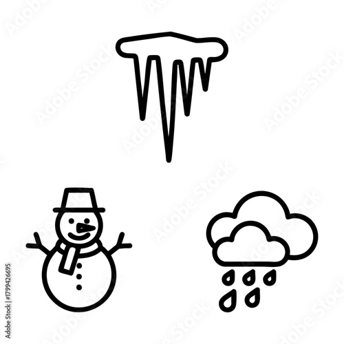 Winter Weather Icon Set Icicle Snowman Hail Cloud Outline
