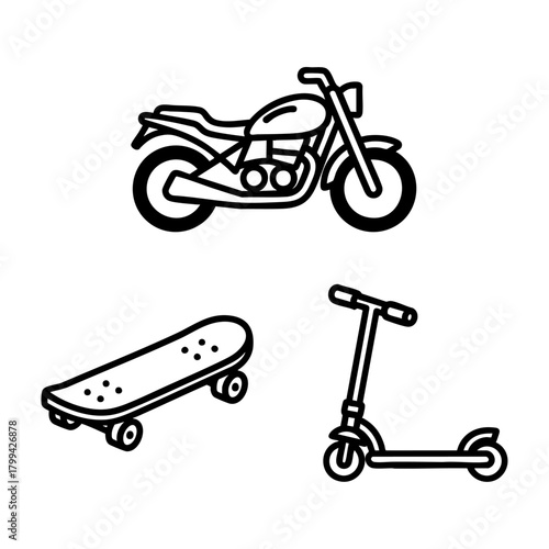 Personal Transport Icon Set Motorcycle Skateboard Scooter
