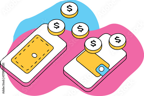 Mobile Payment Illustration with Smartphones and Coins