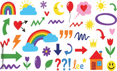 Abstract geometric shapes and color blocks with text elements