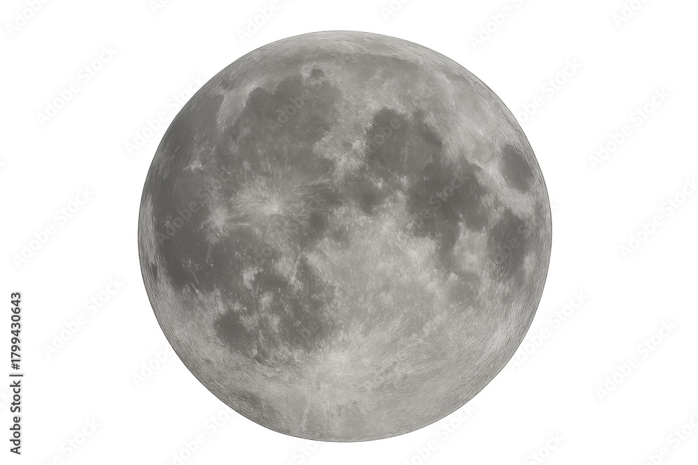 Obraz premium Full moon against a transparent background showing lunar surface craters and orbital celestial body details