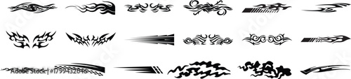 Collection of Black Tribal and Flame Style Decals for Vehicles