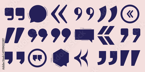 Collection of Diverse Quotation Mark and Speech Bubble Icons in Dark Blue