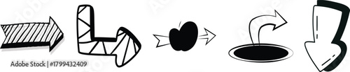 Collection of Hand-Drawn Arrows Pointing in Various Directions and Styles