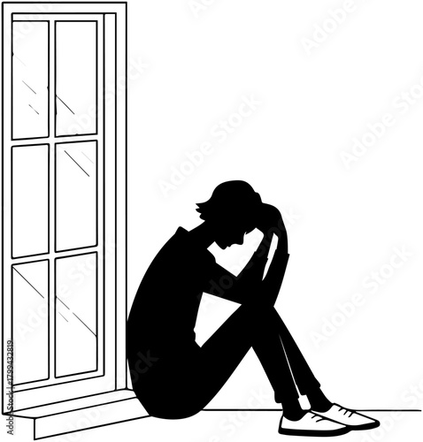 Contemplative Silhouette – Solitude by Window Scene