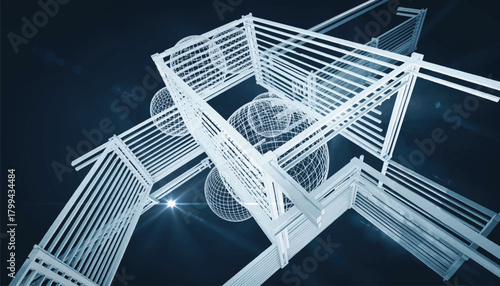 3D wireframe vector typography with thin lines and open structures.