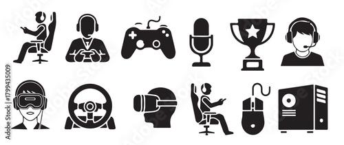 collection of gaming icons and symbols in silhouette