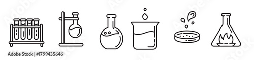 collection of scientific laboratory equipment icons isolated