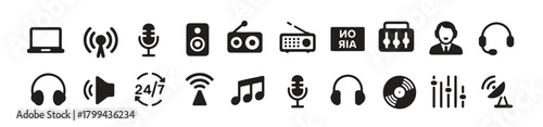 Colorful Flat Icons Representing Audiovisual Media and Broadcasting