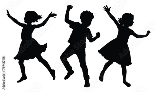 dancing children silhouette for happy and whimsical designs