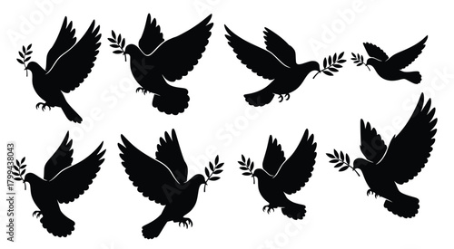 doves with olive branch silhouettes 