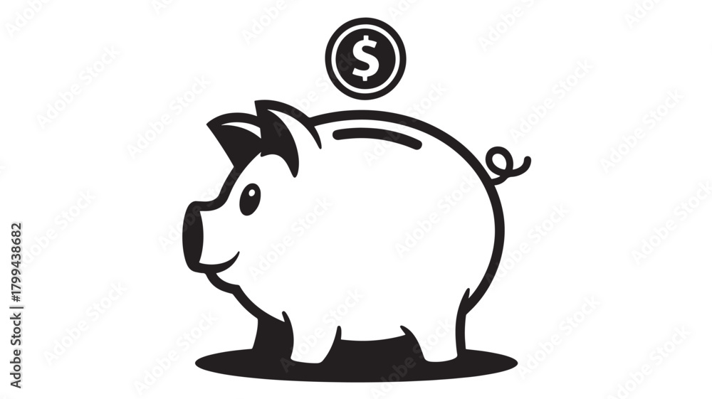 Obraz premium Piggy bank with dollar coin simple vector illustration for finance and savings concepts isolated on white background
