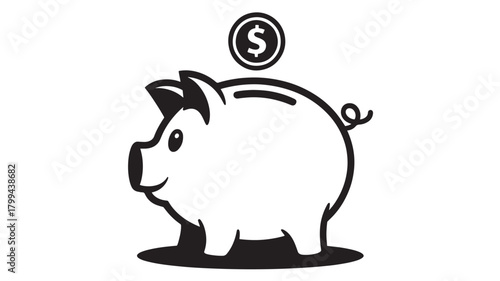 Piggy bank with dollar coin simple vector illustration for finance and savings concepts isolated on white background