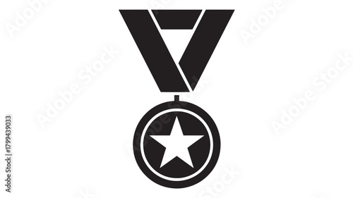 Medal with star vector icon simple flat glyph design isolated on white background for achievement or award concepts