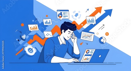 Ilustraciones de marketing en redes sociales.
 Megaconjunto.
 Colección de escenas de hombres y mujeres participando en actividades empresariales.
 Estilo vectorial de moda