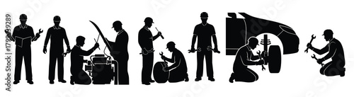 car mechanic silhouettes set illustration