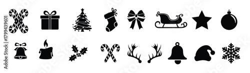 christmas icons collection silhouette set of christmas
