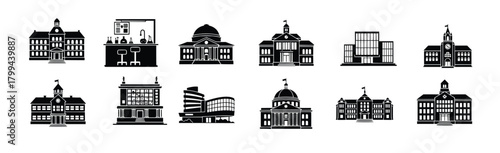 city buildings icons set 