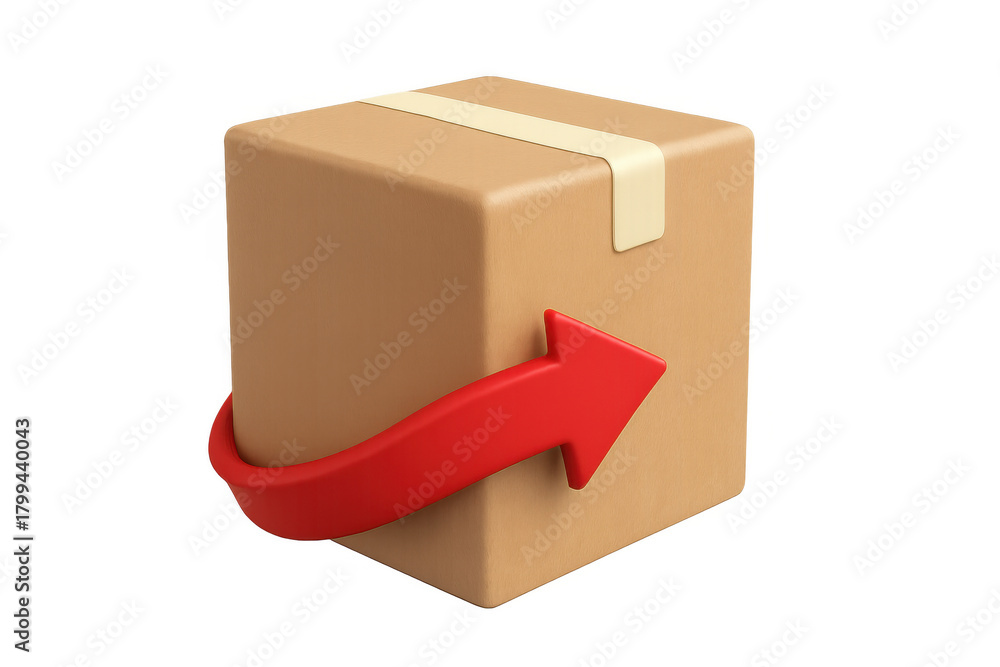 Obraz premium Parcel box with circling red arrow icon for product return, delivery service, shipping back, or exchange concept