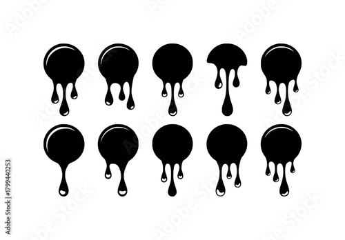 Black Dripping Circles Collection: Abstract Liquid Shapes and Droplets