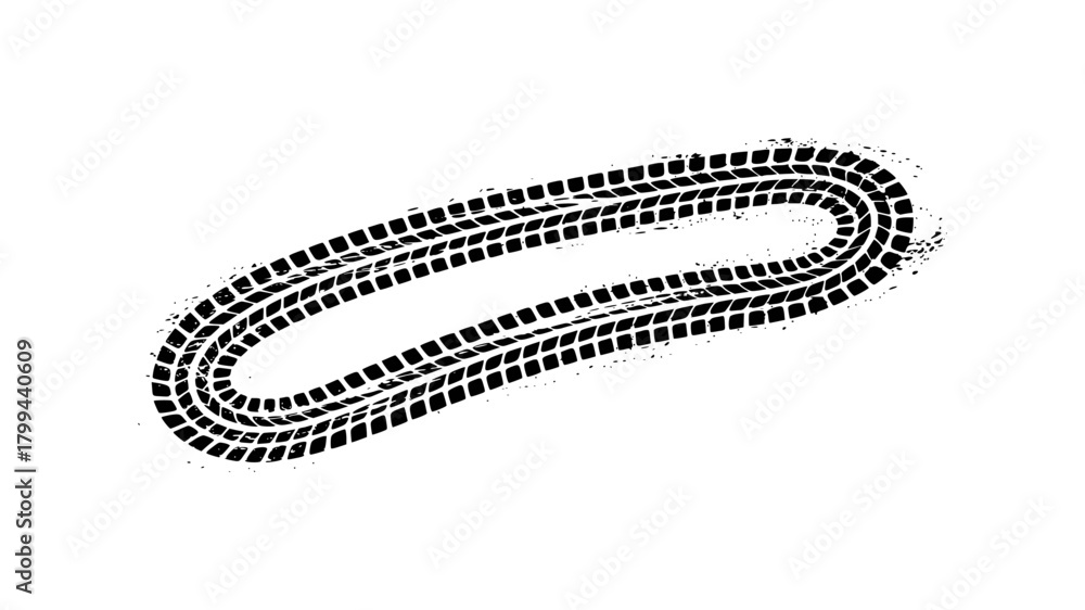 Obraz premium Black Tire Tracks Imprint on White Background, Off-Road Adventure Symbol