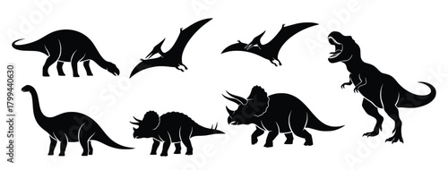 collection of dinosaur silhouettes isolated on white background .