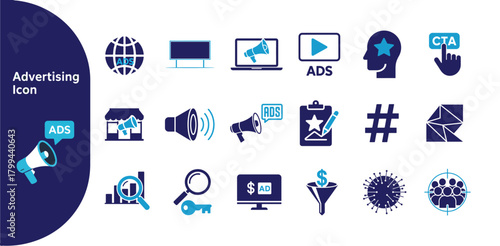Digital Campaign, Branding & Marketing Strategy Icons,  Blue Vector Collection.