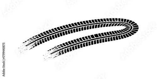 Black Tire Tracks on White Background, Representing Movement and Adventure