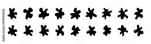 Collection of 16 Black Irregular Blob Shapes on White Background