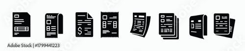 collection of invoice and receipt icons in black and white
