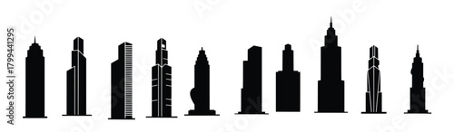  collection of isolated black building icons on white background